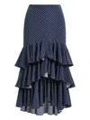 Essentiel Antwerp Paisley-print Tiered Ruffle Skirt In Blue