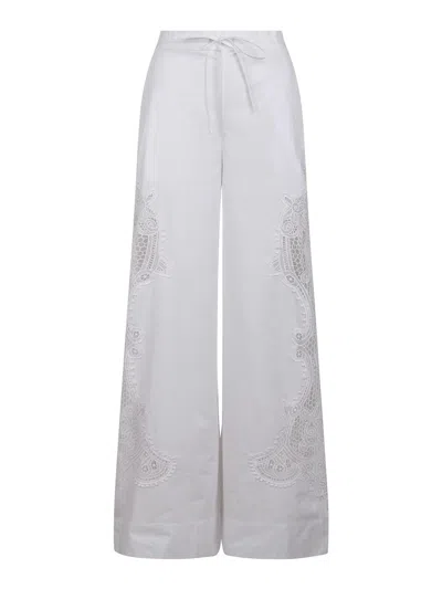 Essentiel Antwerp Large Leg Trousers With Lace Embroidery In White