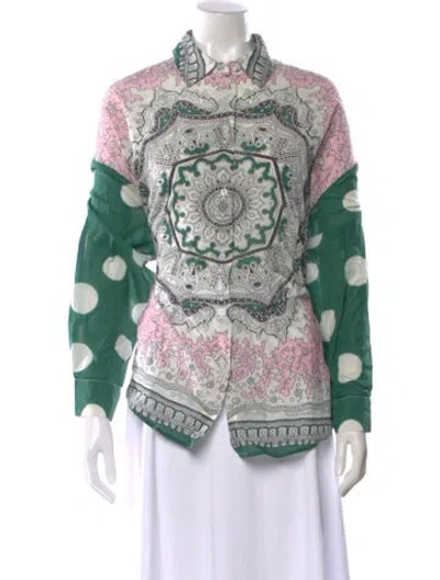 Pre-owned Essentiel Antwerp Patterned Long Sleeve Blouse In Green