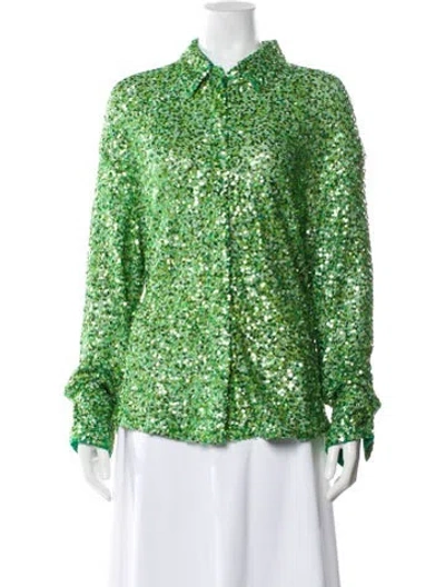 Pre-owned Essentiel Antwerp Patterned Long Sleeve Blouse In Green