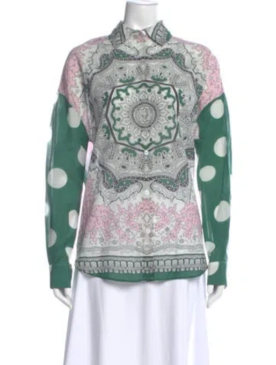 Pre-owned Essentiel Antwerp Patterned Long Sleeve Blouse In Green