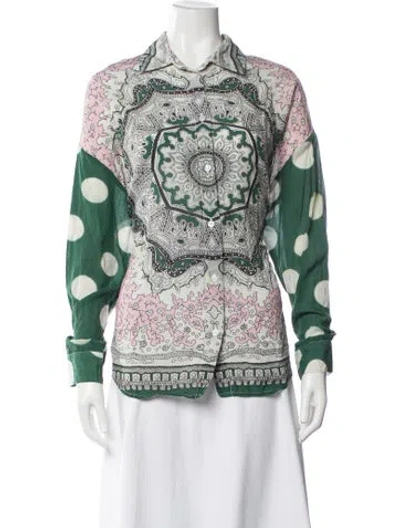 Pre-owned Essentiel Antwerp Patterned Long Sleeve Blouse In Green
