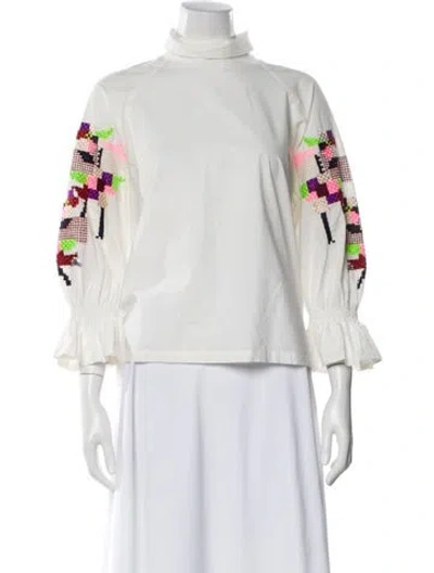 Pre-owned Essentiel Antwerp Patterned Long Sleeve Blouse In White