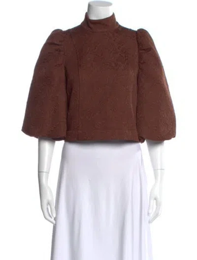 Pre-owned Essentiel Antwerp Patterned Mock Neck Top In Brown
