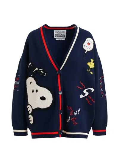 Essentiel Antwerp Peanuts™ Graphic-print V-neck Cardigan In Blue