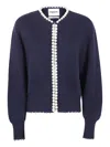 Essentiel Antwerp Pearl-embellished Frayed Cardigan In Blue