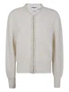 Essentiel Antwerp Pearl-embellished Frayed Cardigan In Neutral