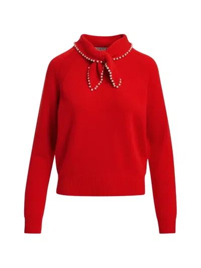 Essentiel Antwerp Pearl-embellished Bow-collar Sweater In Red