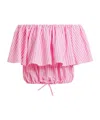 Essentiel Antwerp Pink And White Striped Off The Shoulder Blouse In Pink