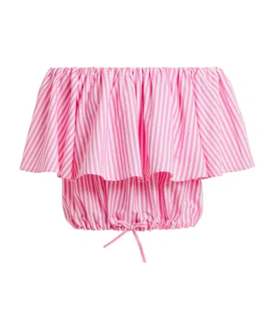 Essentiel Antwerp Pink And White Striped Off The Shoulder Blouse