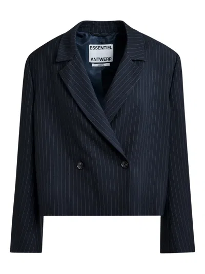 Essentiel Antwerp Pinstripe Double-breasted Blazer In Blue
