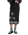 Essentiel Antwerp Greyhound Checked Mesh Embroidered Midi Skirt In Olive Tree
