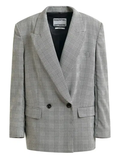 Essentiel Antwerp Plaid Double-breasted Blazer In Gray