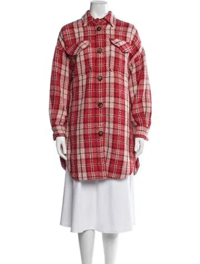 Pre-owned Essentiel Antwerp Plaid Print Coat In Red