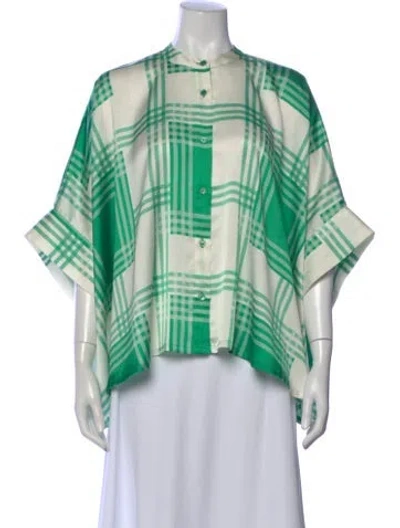 Pre-owned Essentiel Antwerp Plaid Print Short Sleeve Top In Green