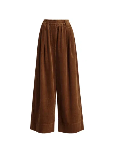 Essentiel Antwerp Pleated Corduroy Trousers In Brown