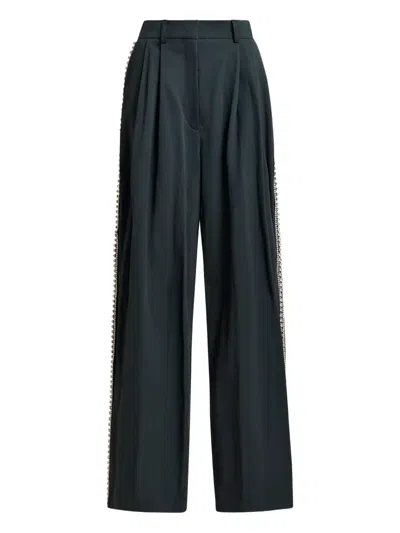 Essentiel Antwerp Pleated Rhinestone-trimmed Trousers In Green