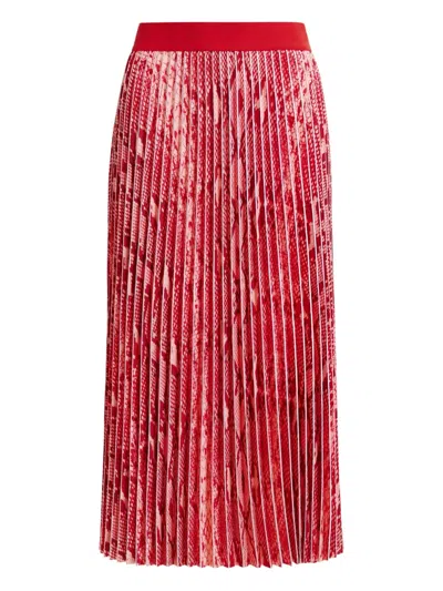 Essentiel Antwerp Pleated Snake-print Midi Skirt In Red