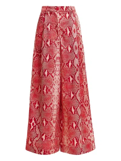 Essentiel Antwerp Pleated Snakeskin-print Trousers In Red