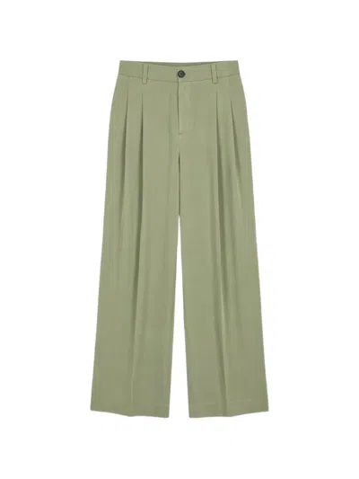 Essentiel Antwerp Pleated Wide-leg Trousers In Green