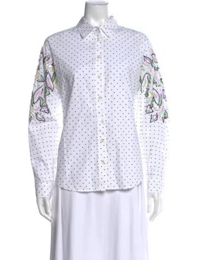 Pre-owned Essentiel Antwerp Polka Dot Print Long Sleeve Button-up Top In White