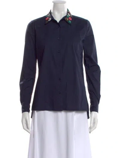 Pre-owned Essentiel Antwerp Printed Long Sleeve Blouse In Blue