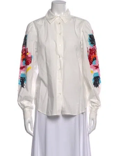 Pre-owned Essentiel Antwerp Printed Long Sleeve Blouse In White