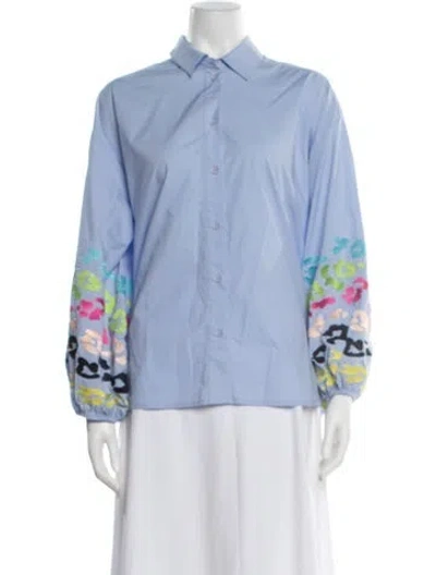 Pre-owned Essentiel Antwerp Printed Long Sleeve Button-up Top In Blue