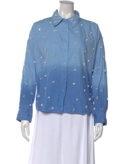 Pre-owned Essentiel Antwerp Printed Long Sleeve Button-up Top In Blue