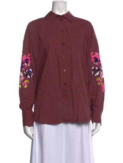 Pre-owned Essentiel Antwerp Printed Long Sleeve Button-up Top In Burgundy