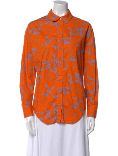 Pre-owned Essentiel Antwerp Printed Long Sleeve Button-up Top In Orange