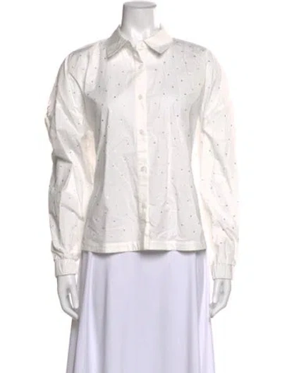 Pre-owned Essentiel Antwerp Printed Long Sleeve Button-up Top In White