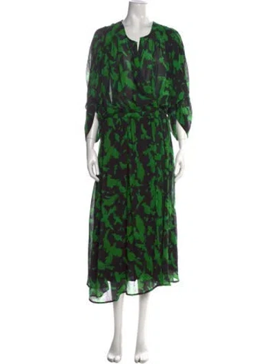 Pre-owned Essentiel Antwerp Printed Midi Length Dress In Green