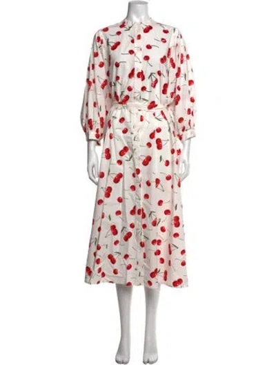Pre-owned Essentiel Antwerp Printed Midi Length Dress In White