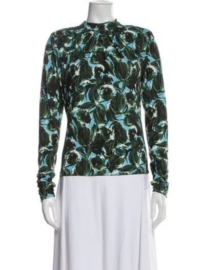 Pre-owned Essentiel Antwerp Printed Mock Neck Blouse In Green