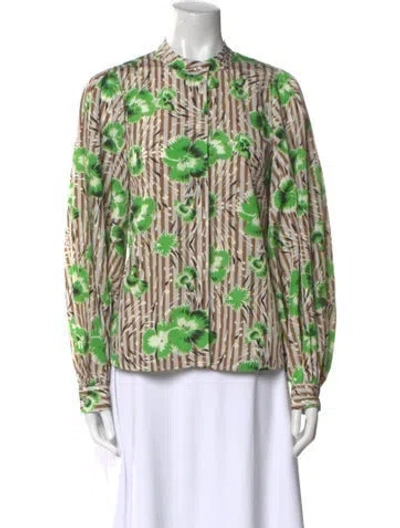 Pre-owned Essentiel Antwerp Printed Mock Neck Blouse In Green
