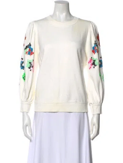 Pre-owned Essentiel Antwerp Printed Scoop Neck Sweater In White