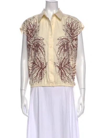 Pre-owned Essentiel Antwerp Printed Short Sleeve Button-up Top In Neutrals