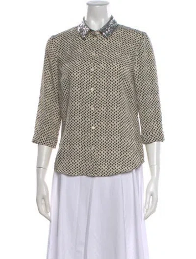 Pre-owned Essentiel Antwerp Printed Three-quarter Sleeve Blouse In Neutral