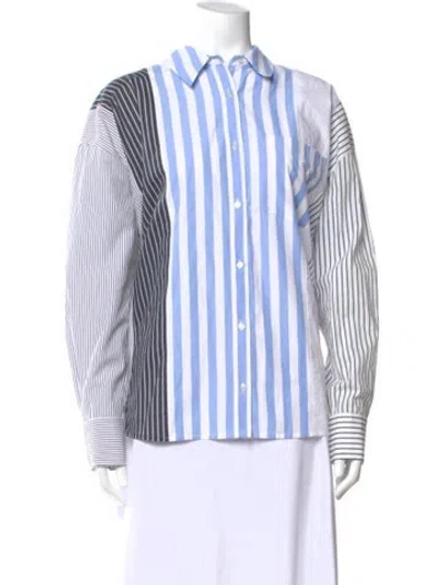 Pre-owned Essentiel Antwerp Printed Three-quarter Sleeve Button-up Top In Blue