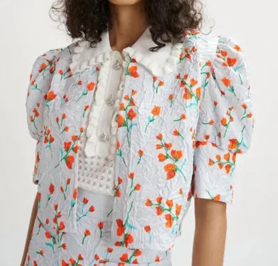Essentiel Antwerp Puff Shoulder Crop Jacket In Green/orange/white