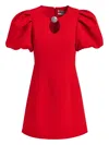 Essentiel Antwerp Puff-sleeve Jewel-embellished Mini Dress In Red