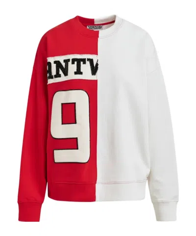 ESSENTIEL ANTWERP RED AND WHITE SPLIT-PANEL APPLIQUÉD COTTON SWEATSHIRT