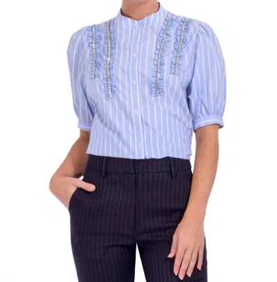 Essentiel Antwerp Rhinestone Frill Shirt In Pale Kings Blue