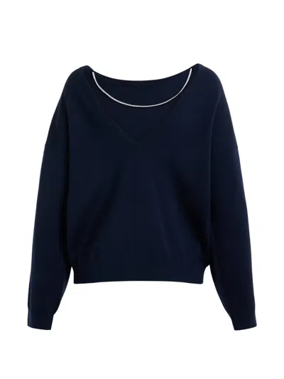 Essentiel Antwerp Rhinestone-strap Sweater In Blue
