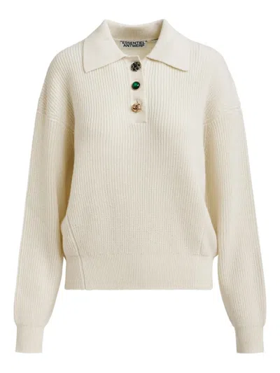 Essentiel Antwerp Ribbed-knit Polo Top In Neutral