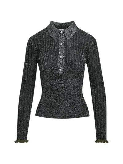 Essentiel Antwerp Ribbed-knit Polo Shirt In Gray