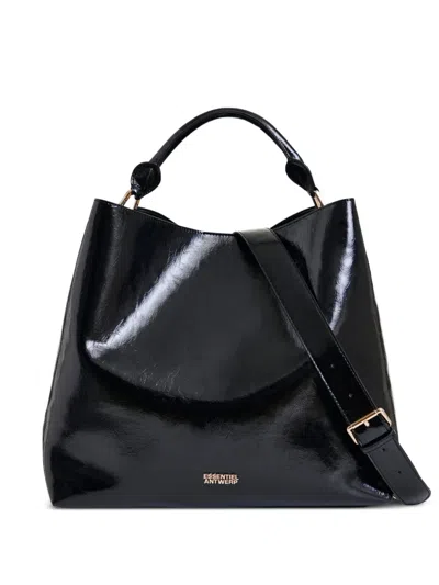 Essentiel Antwerp Rolled-handle Gloss Shopper Bag In Black