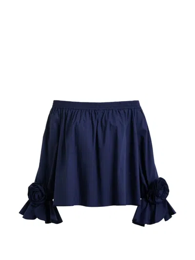 Essentiel Antwerp Rosette-embellished Off-shoulder Blouse In Blue