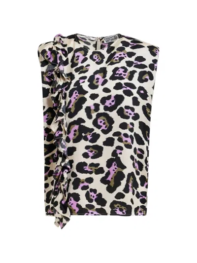 Essentiel Antwerp Ruffle-detail Leopard-print Blouse In Neutral